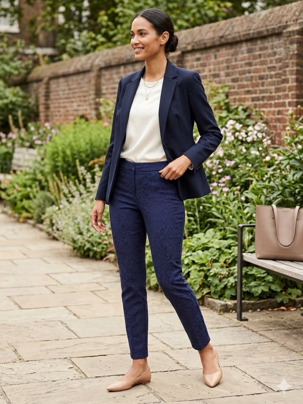 Lysse Navy Indigo Jacquard Paisley Trousers